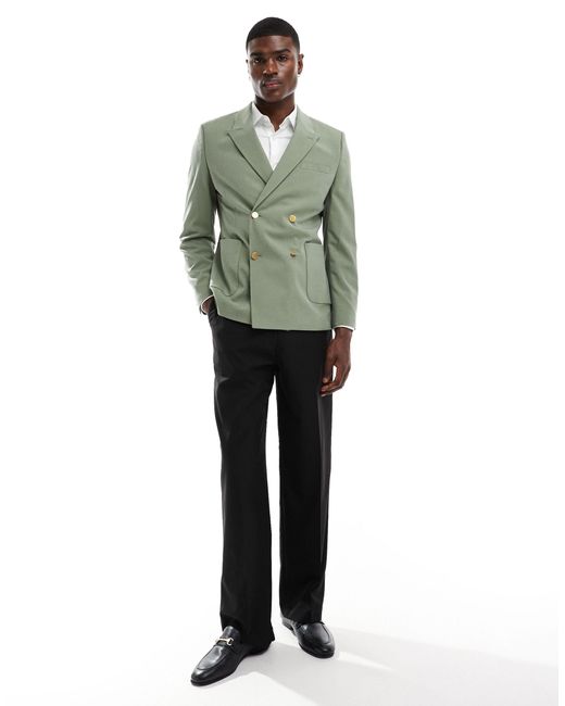 ASOS Green Wedding Skinny Blazer With Gold Buttons for men