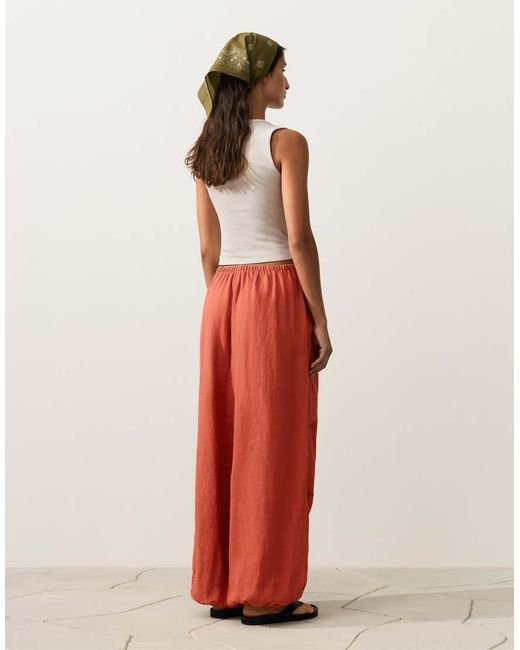 Oysho Red 100% Linen Cargo Bloomer Trousers