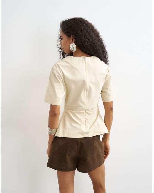 TOPSHOP Natural Structured Short Sleeve Ruched Side Top