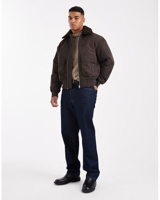 Jack & Jones Gray Bomber Jacket With Borg Collar for men