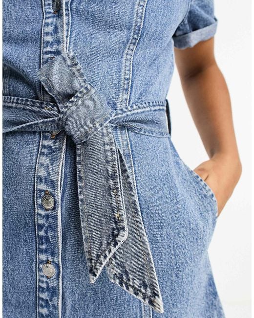 Robe chemise en denim clair Stradivarius en coloris Bleu Lyst
