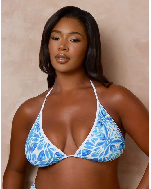 Moda Minx Curve Brown X Alessa Tyrrell-charles Mykonos Print Triangle Bikini Top