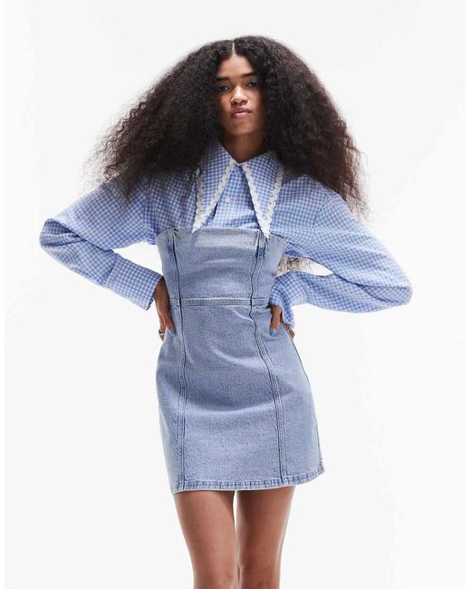 ASOS Blue Denim Bandeau Mini Dress