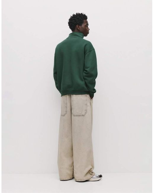 Pull&Bear Green Basic Quarter-Zip Sweatshirt for men