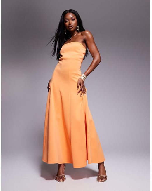 Robe bandeau mi-longue en néoprène avec surpiqûres et ourlet ample ASOS en coloris Orange