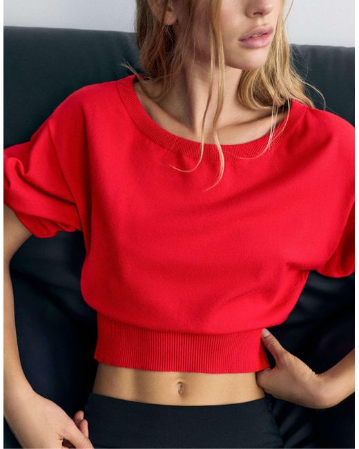 Pull à col bateau rayé Pull&Bear en coloris Red