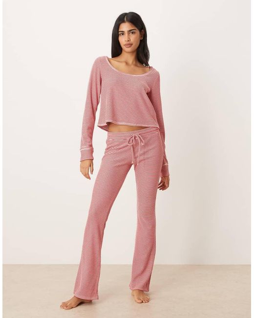 Hollister Pink Gilly Hicks Mid Rise Flare Cosy Waffle Trousers Co-Ord