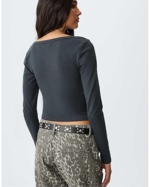 Maglietta Basic A Maniche Lunghe Scuro di Stradivarius in Gray