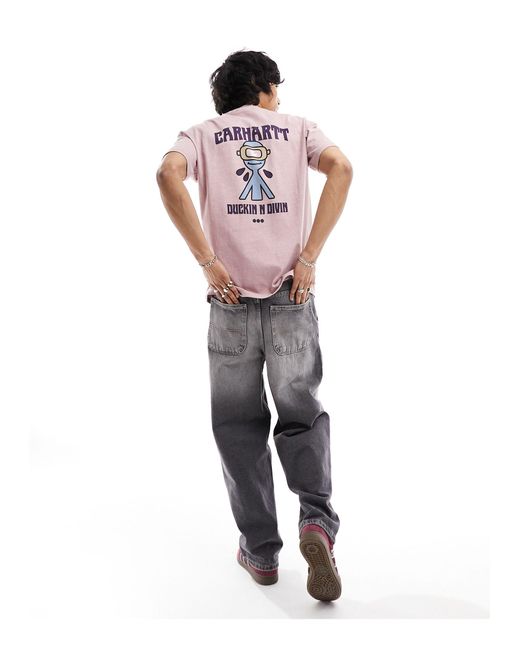T-shirt con stampa duckin sul retro di Carhartt in Pink da Uomo