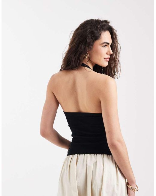 New Look Black Halter Neck Button Through Top