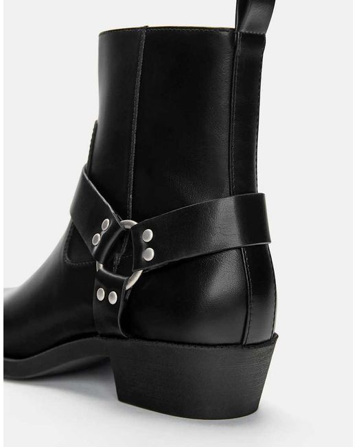 Stivali Stile Cowboy Neri Con Fibbia di Pull&Bear in Black da Uomo