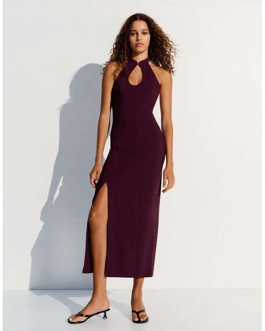 Bershka Purple Halter Neck Midi Dress