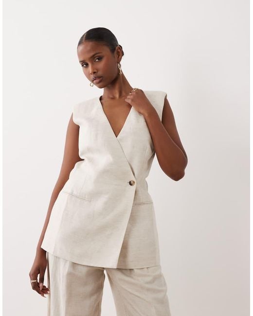 GOOD AMERICAN White Tailored Sleeveless Belted Linen Vest Co-ord