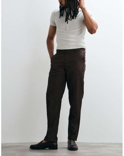 Mango Brown Ethereal Slim Fit Linen Mix Suit Trouser Co-Ord for men