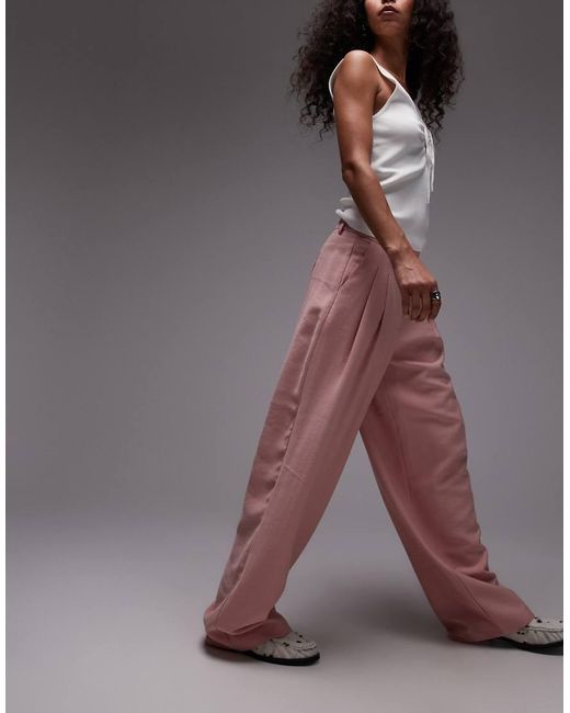 TOPSHOP Brown Premium Tailored Wide Leg Cupro Trousers