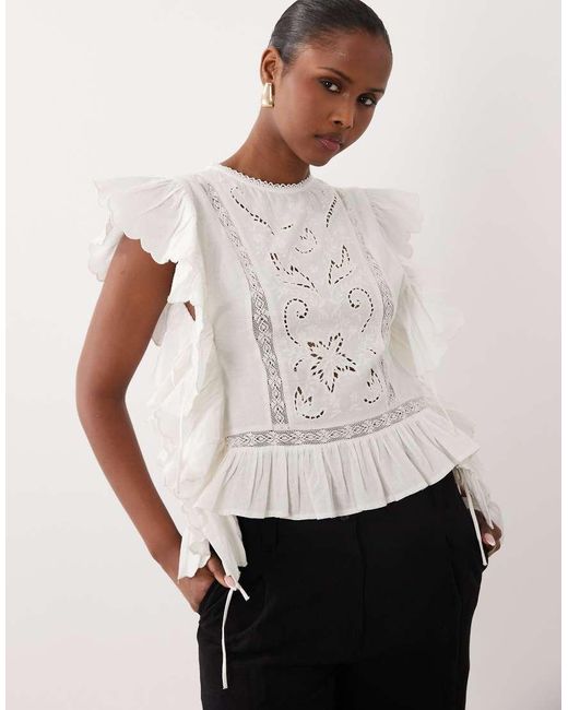 ASOS Brown Ruffle Detail Cutwork Sleeveless Top