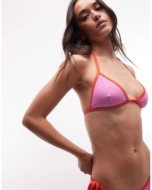 Monki Red Contrast Trim Triangle Bikini Top Co-ord