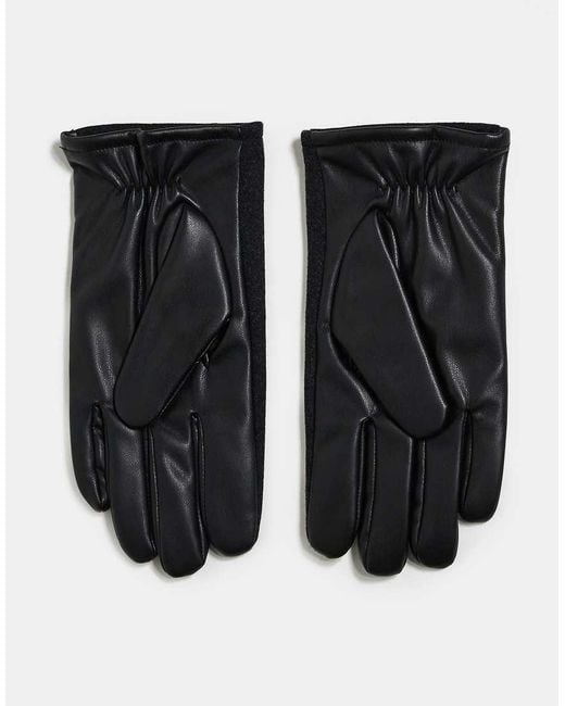 ASOS Black Felted Leather Gloves for men