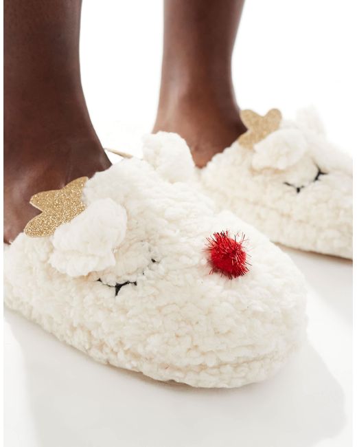 SEQWL White Slip Reindeer Slippers