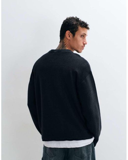 Weekday Blue Oversized Jumper With Keep Going 3d Jacquard Graphic for men