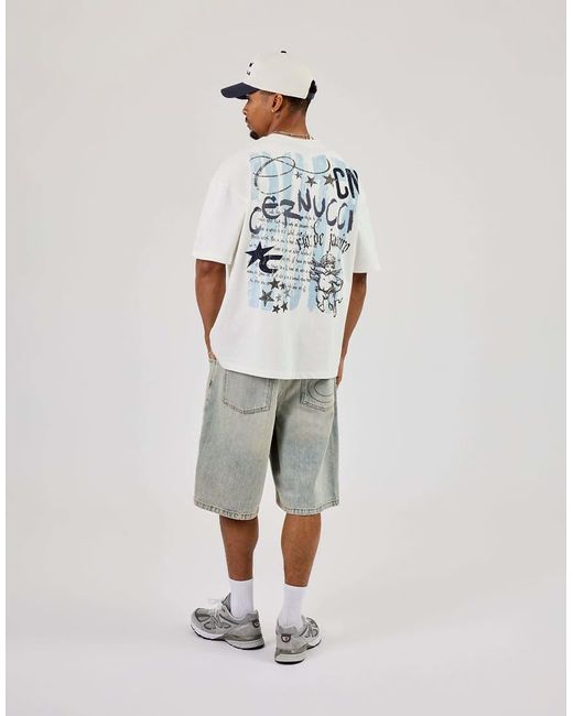 CERNUCCI White Cherub Chain Stitch Oversized T-Shirt for men