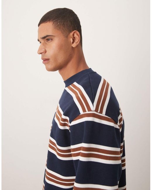 ASOS Blue Relaxed Fit Pinstripe Crew for men
