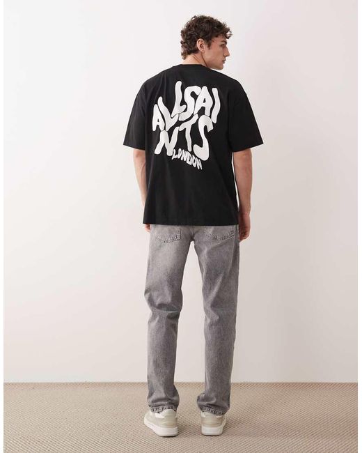 AllSaints Black Orlando Logo Print Oversized T-Shirt,, Washed for men