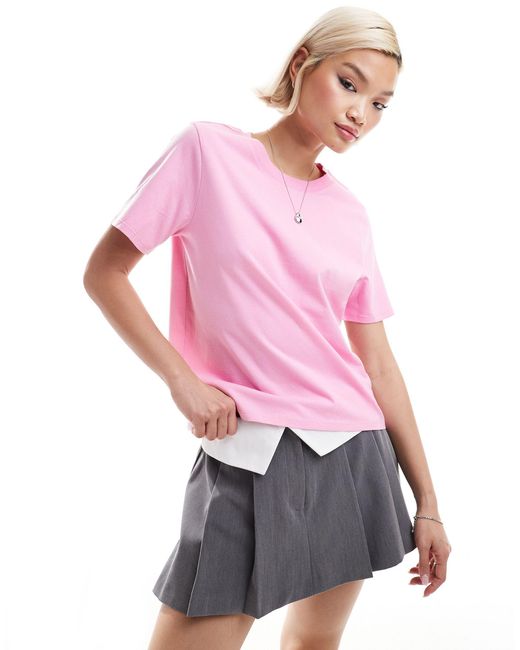 Monki Pink – kurzärmliges t-shirt