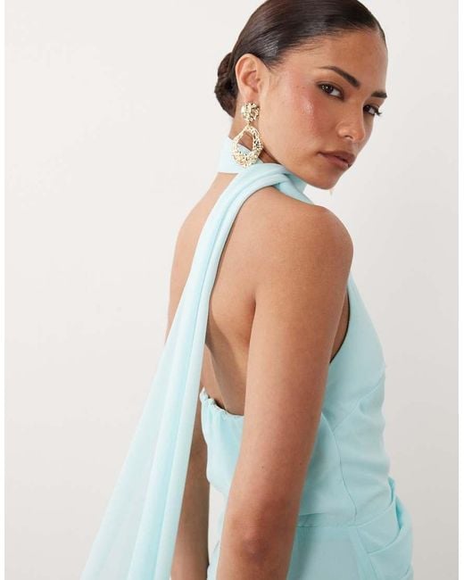 TFNC London White Chiffon One Shoulder Scarf Neck Maxi Dress