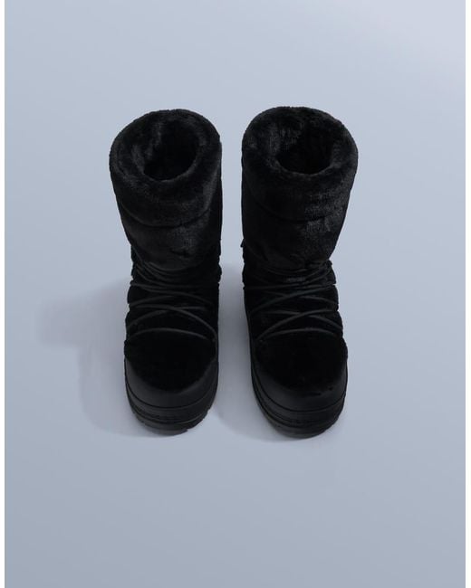 Oysho Black Lace-up Technical Faux Fur Boots