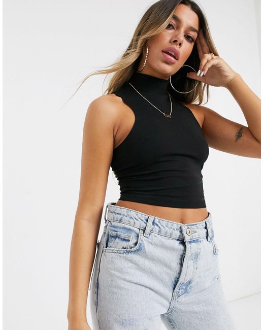 ASOS Sleeveless Crop Top With High Neck in Black | Lyst Canada