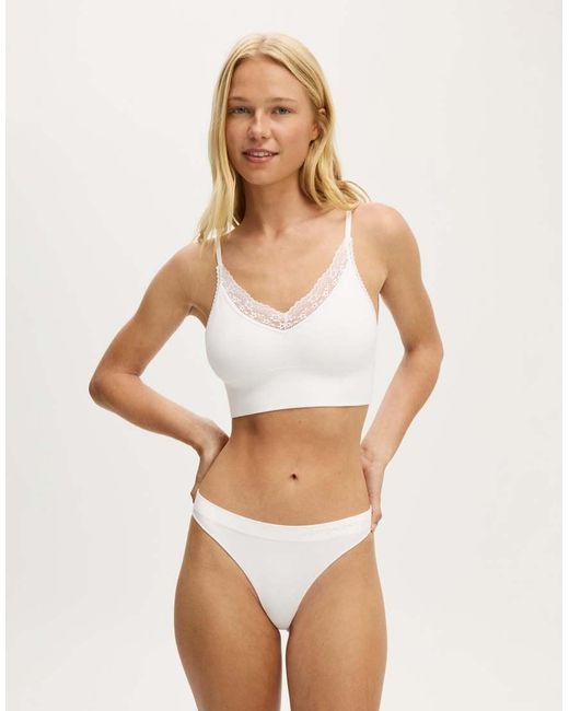 Cotton On White Seamless Longline Lace Trim Bralette
