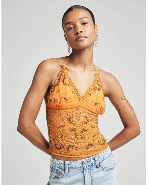 River Island Orange Embellished Halterneck Cami Top