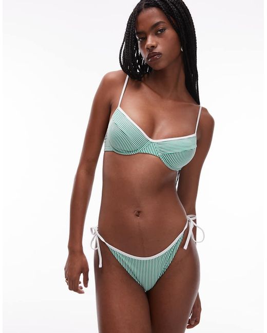 Top Bikini Con Ferretto Con Righe Bianche di Tommy Hilfiger in Green