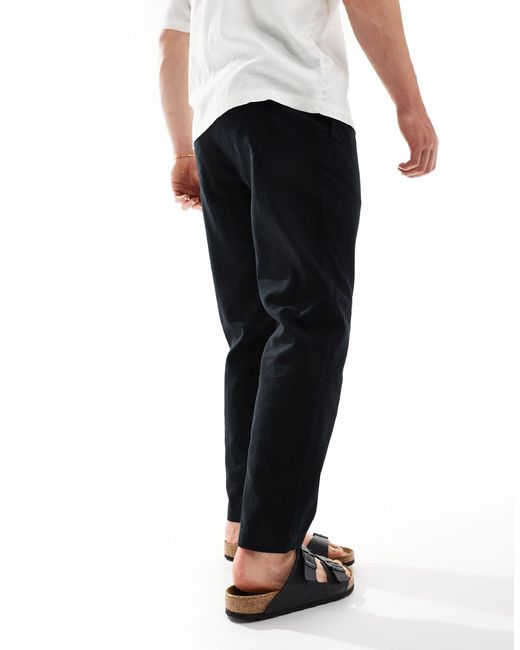 ASOS Black Wide Pleated Linen Chino Trousers for men