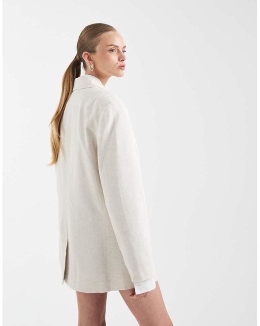 ASOS Natural Tailored Double Breasted Blazer With Linen