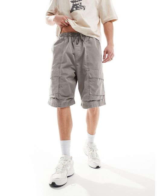 Pull&Bear Gray Wide Leg Washed Cargo Short for men