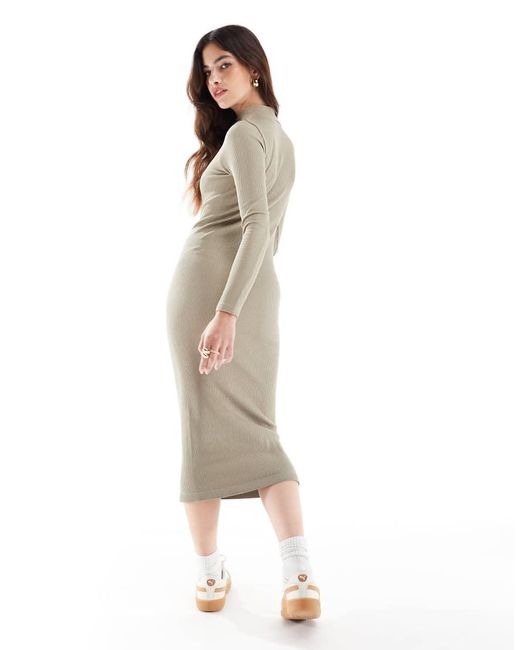 HERA Gray Ribbed Base Long Sleeve Midi Dress