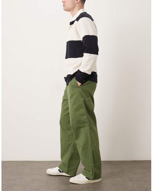 ASOS Green Loose Straight Elasticated Pull On Cargo for men