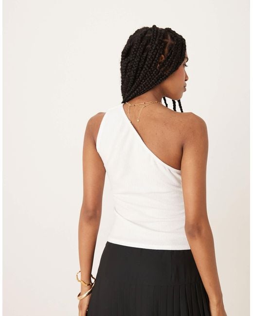 ASOS White Rib One Shoulder Top With Trim Detail