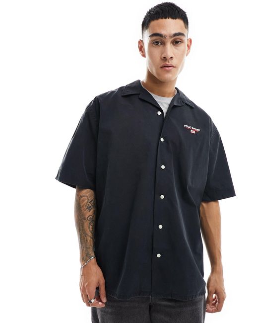Polo Ralph Lauren Blue Sport Capsule Logo Pocket Short Sleeve Chino Shirt Big Oversized Fit for men