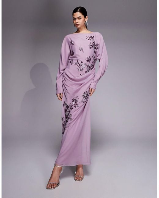 asos purple embellished dress ASOS Embellished Tiered Mini Dress With Tie Detail in Purple