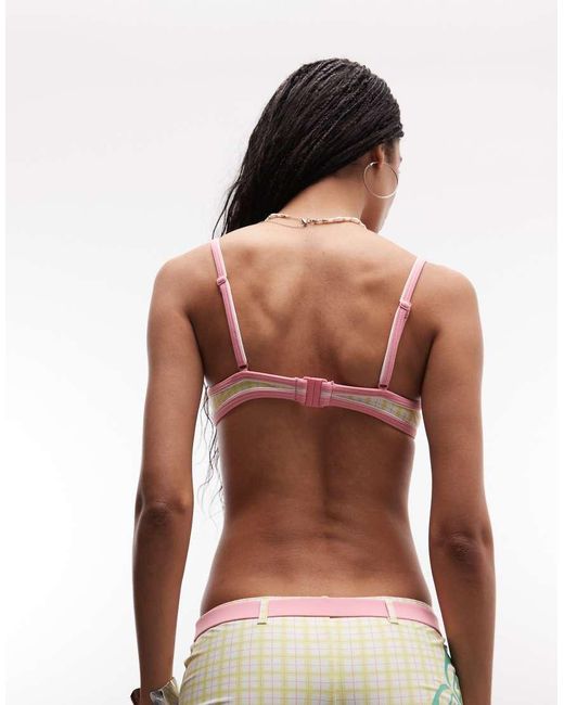 Roxy Multicolor Check Print Bralette Bikini Top