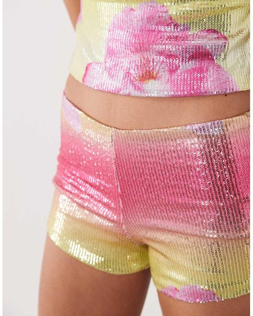 Kaiia Red Exclusive Sequin Micro Shorts Co-Ord