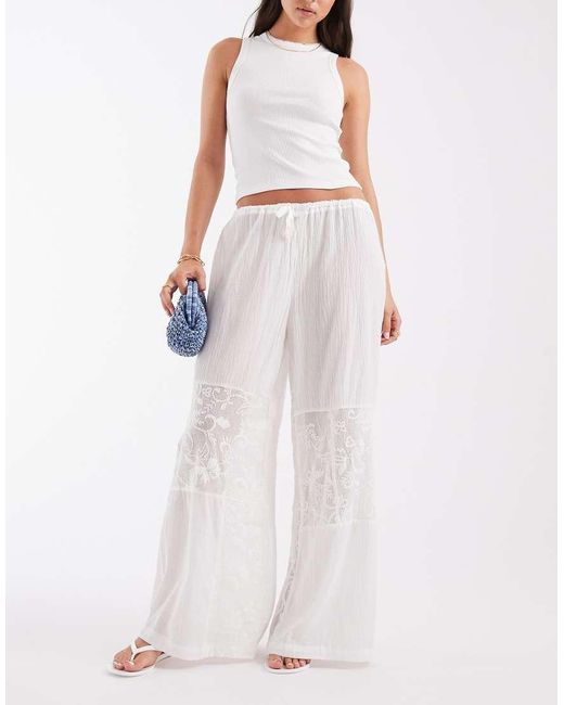Muse Assembly Blue Celeste Lace Panel Wide Leg Trousers