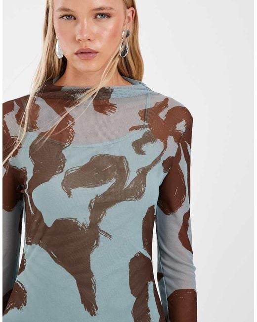 ASOS Metallic High Low Printed Mesh Dress