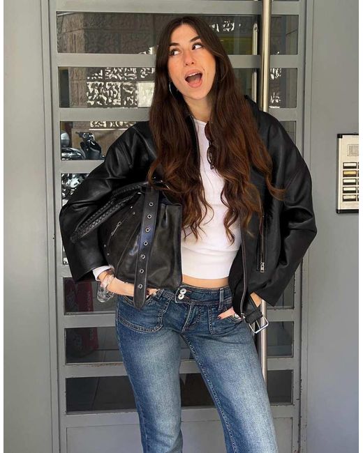 Bershka Black Belted Faux Leather Jacket