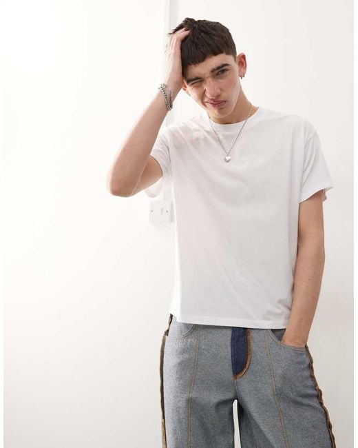 Reclaimed Vintage White Slim Cropped Boxy T Shirt for men