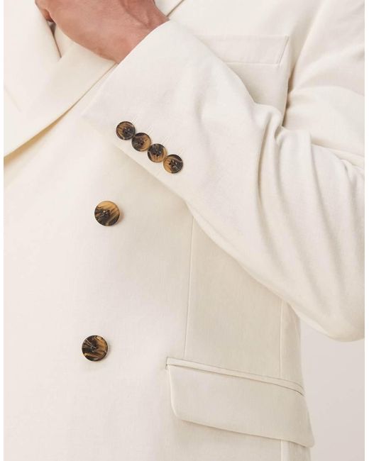 ASOS Natural Linen Blend Double Breasted Slim Suit Jacket for men