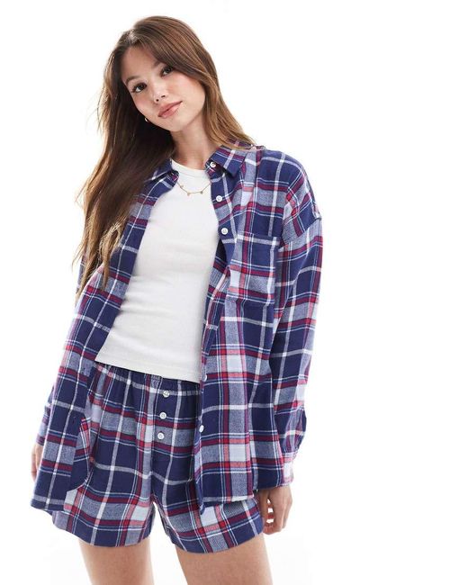 Cotton On Blue Cotton On Flannel Boyfriend Pyjama Shirt
